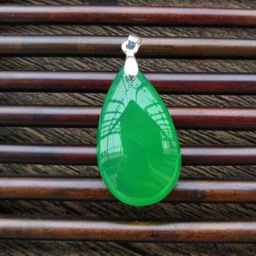 Natural ice jade Water Drop Pendant AGATE SILVER NECKLACE clavicle charm womens style