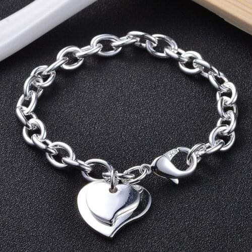 Utimtree Trendy Love Double Heart Charm Bracelets For Women Chain Bracelet&Bangle Jewelry braslet braceles