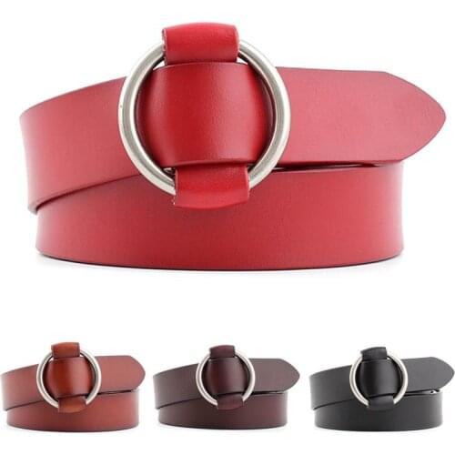 Fashion Women Genuine Leather No hole belt Ladies Leather Female Belt Metal Buckle Adjust Waistband Black Strap Belt For Women