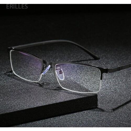 Fashion Men Business Myopia Glasses Square Metal Frame Myopic Eyeglasses For Men High Quality Prescription Nearsighted Glasses