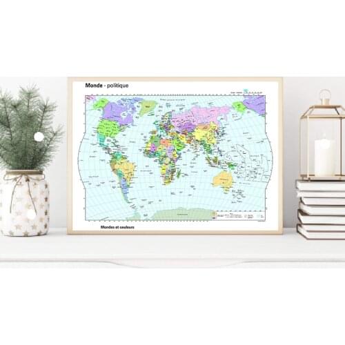 A2 Classic Edition World Wall Maps In French Canvas World Map Poster Wall Art for Children Education School Office Decor