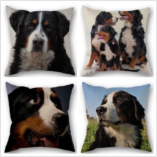 Custom BerneseMountainDog Cotton Linen Square Zippered Pillow Cover For Office Family Customize Your Picture 45*45cm