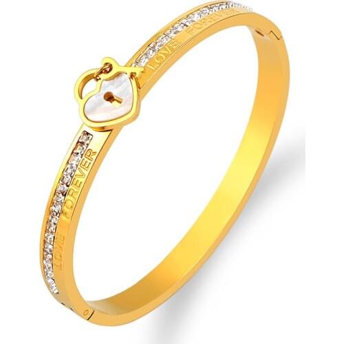 Newest Fashine Heart Lock Bracelet with Stones Stainless Steel Jewelry Gold Bangle for Woman Screw Bracelets Wedding Party Gift