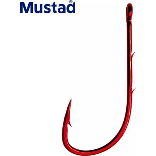 Original Mustad 92668 Fishing Hooks Red Nickel Single Barbed Sea Live Bait Jig Double Back Barbed Carp