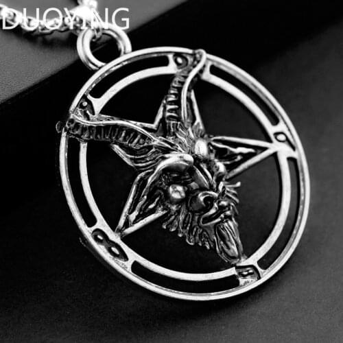 DUOYING Vintage Goat Head Necklace, Vintage Baphomet Inverted Pentagram Satanism Occult Metal Pendant Necklaces Christmas Gifts