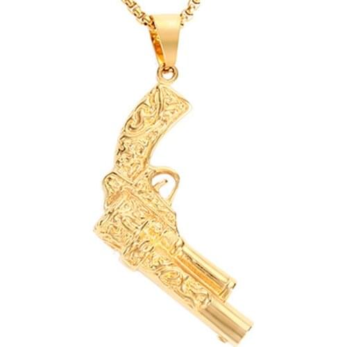 RIR Gold Machine Gun Uzi Charms Tattoo Big Gun Pendant Necklace Military Jewelry Stainless Steel Mens Hip Hop Jewellery 2019
