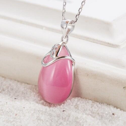 Real 925 Sterling Silver Jewelry Pendants With Pink Opal Stone Fashion Pendants