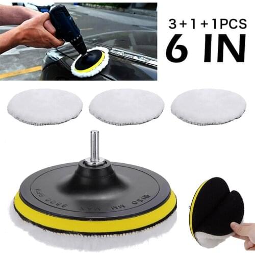5pcs 6 inch Wool Polishing Pads Buffing Pads with Hook & Loop Drill Adapter For Car Polisher Polishing And Buffing