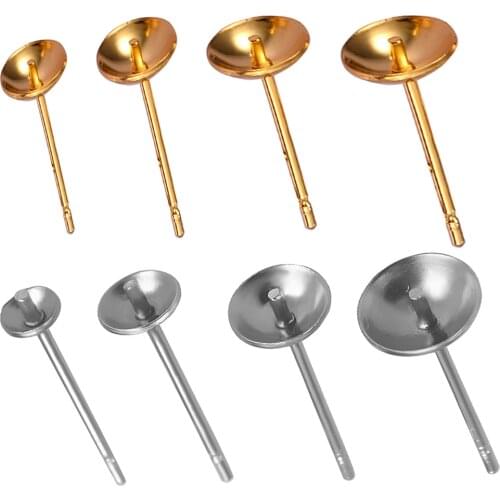 100Pcs/Lot Stainless Steel Blank Post Earring Studs Pins Base 3/4/5/6mm Ear DIY Fashion Jewelry Making Findings Wholsale