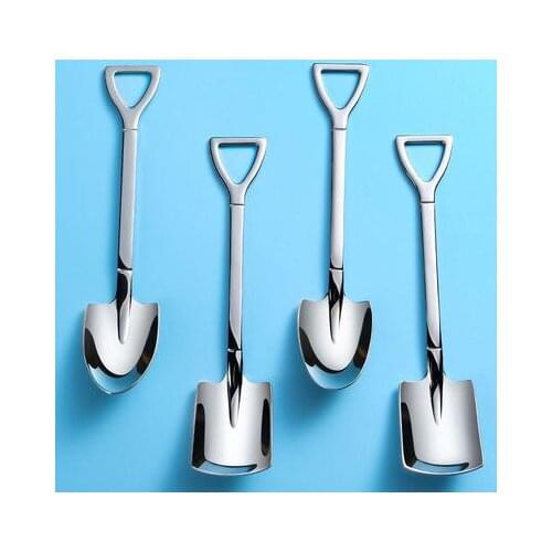 Retro Shovel Flat Coffee Tea Ice Cream Metal Spoon Gift Creative Bar Stainless Steel Dessert Spoons