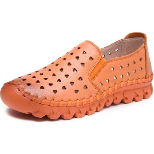 Hot 2020 New 100% Natural Full Genuine Leather Sandals Women Shoes Flat Casual Sneakers Non-slip Hole Shoes Woman Summer Sandals