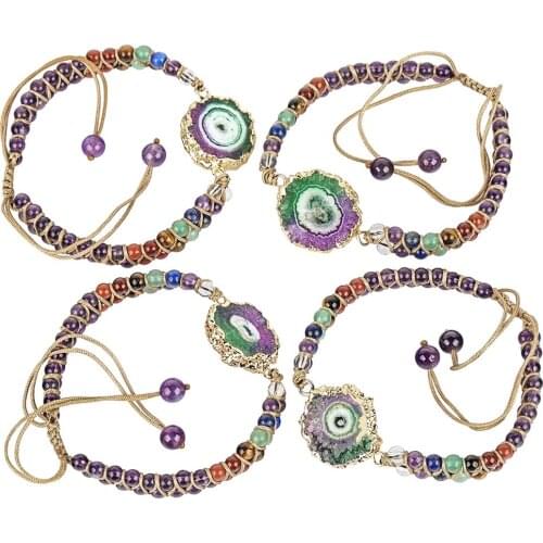 SUNYIK 7 Chakra Crystal Double Layers Braided Bracelets Reiki Gems Beads Bangles for Women Healing Charms Jewelry