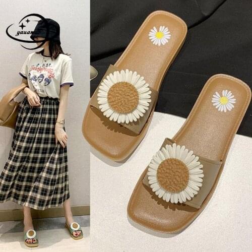 36-40 Womens Slippers Summer Female Floral Outside Flat With Pu Anti-Slippery Soft Bottom A Word Ladies Shoes H12
