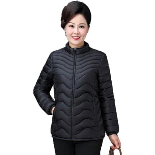 Thin and Light Down Cotton Jacket Spring Autumn Winter Coat Stand-up Collar Middle-aged and Elderly Womens Coats Plus Size 5XL