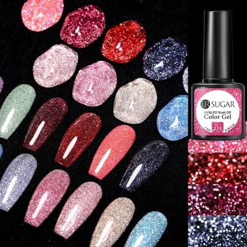 UR SUGAR Reflective Glitter Gel Nail Polish Red Pink Shiny UV Gel Nail Polish Soak Off Colorful Gel Nail Art Need Base Top Coat
