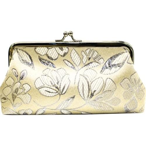 Vintage Women Flower Embroidery Kiss Lock Coin Purse Long Wallet Clutches Bag