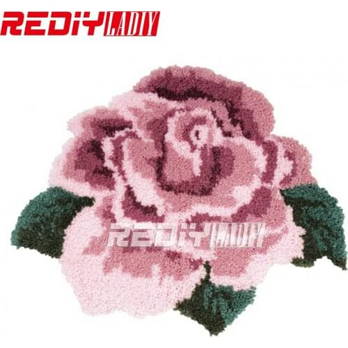 DIY Latch Hook Rug Kits Unfinished Crocheting Tapestry 3D Yarn Needlework Cushion Sets for Embroidery Carpet Flowers Peony Mat