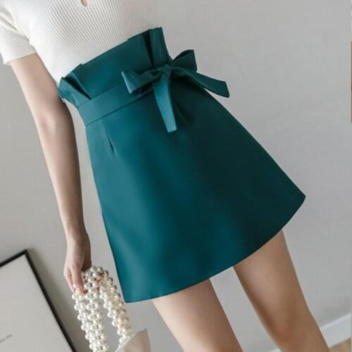 Korean Style High Waist Skirt Women Sashes Sexy Slim Office Ladies Black Pink Casual Vintage Skater Saia OL Mujer Faldas