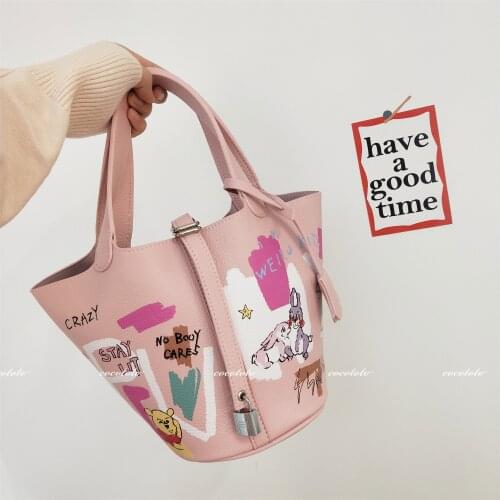 Women large bags 2021 New PU Shoulder Bag Graffiti Letter Vegetable Basket Handbag Casual Cartoon Crossbody Bag