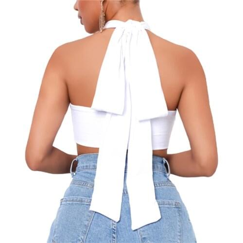 Womens Solid Color Sexy Sleeveless Tops Irregular Lace-up Vest Deep V Neck Club Party Tight Backless Hollow Clothing