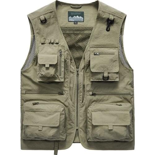 Spring Men Tactical Vest Jackets Summer Casual Mens Photographer Waistcoat Mesh Work Sleeveless Jacket Tools Pockets Vest 5XL