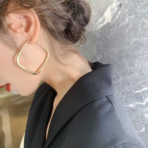 Golden Big hoop Earrings Korean Geometry Metal Earrings For women Female Retro Square Drop Earrings 2021 Trend Fashion Jewelry