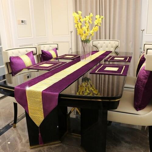 1pc Tassel Table Runner Purple Velvet Placemat Napkin Luxury Golden Diamond Decor for Wedding Party Dinner Table Decoration