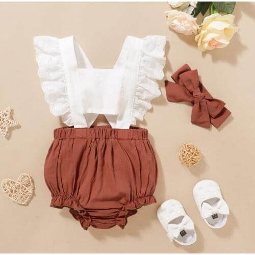 2Pcs Summer Baby Girl Clothes Casual Wear Ruffled Backless Jumpsuit Headband Cute Suits Age for 0-18 Months