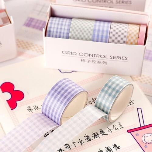 6 Rolls/Pack Simple Grids Paper Decorative Tape Stickers Plannerbook Handaccount Decoration