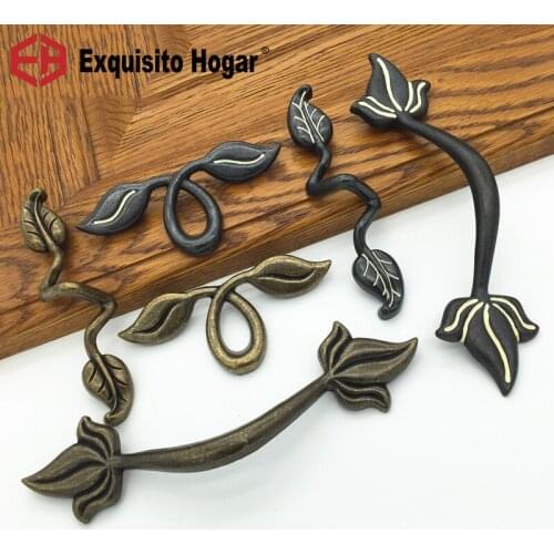 American Black Cabinet Handles European Handles,Garden LeavesHandlesTV Cabinet Double Hole Handles Knobs
