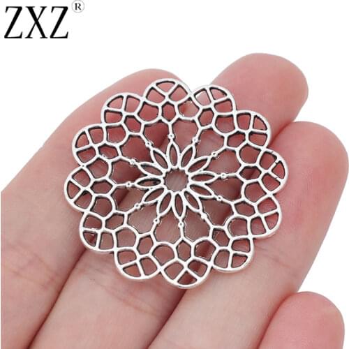 ZXZ 10pcs Filigree Flower Charms Pendants 2 Sided for Jewelry Making Findings 39x39mm