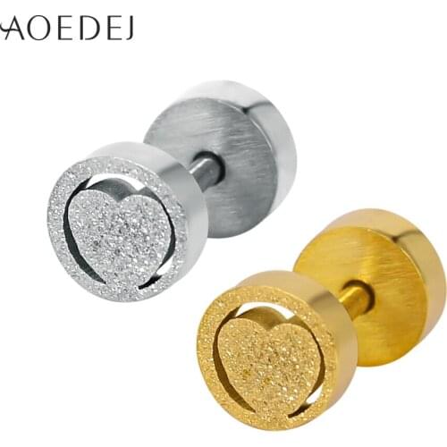 AOEDEJ 6mm Heart Earrings Stud Stainless Steel Earings Womens Jewelry Girls Silver Color Dull Polish Pendientes Flecos