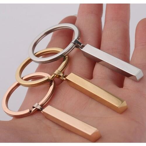 100% Stainless Steel Rectangle Bar Keychain Blank For Engrave Metal Rectangle Tag Charm Key Chain Mirror Polished 10pcs