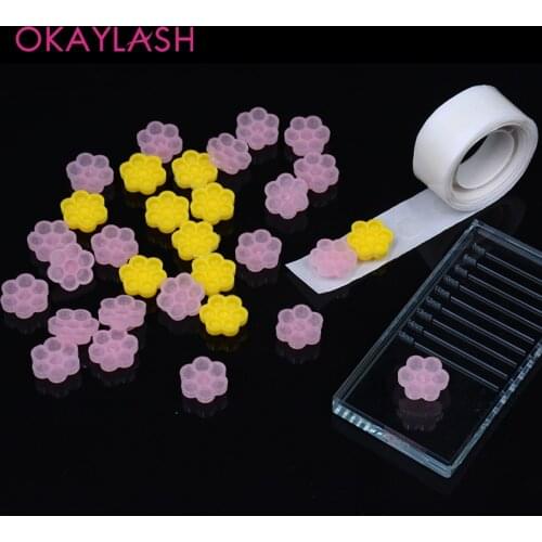 OKAYLASH Newest 100PCS/Set Baby Pink Eyelash Glue Holder Grafting Eyelash Extension Flower Glue Gasket Pallet Delay Cup