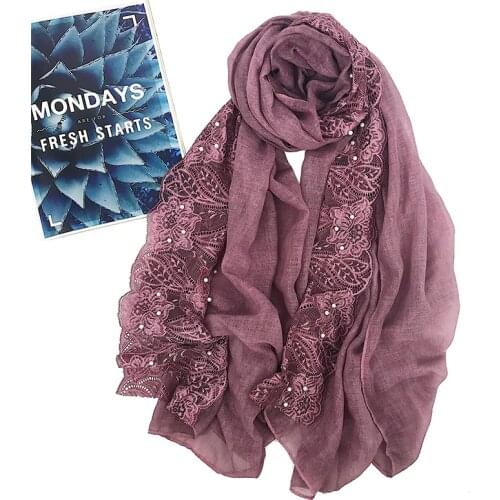Elegant lace hijab scarf for muslim women islamic pearls beading headscarf clothing female wrap head scarves musulman