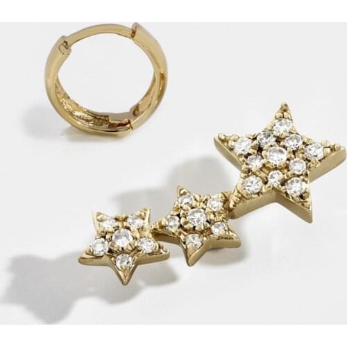 Exquisite Shiny Crystal Zircon Star Earrings Fashion 2-Piece Set Asymmetric Gold Ear Clip Earrings Charming Women Jewelry Gift