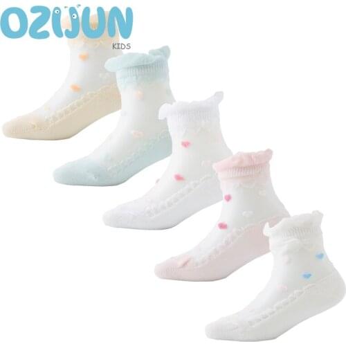 5 Pairs/lot 2020 Summer Baby Girls Ultra-thin Crystal Sheer Socks Lace Love Dot Children Girls Socks Invisible Socks