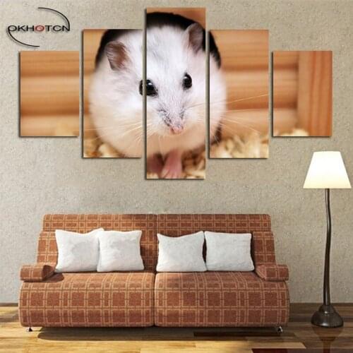 Little White Hamster Cute Pet Posters Unframed 5 Pieces/Set Painting Modern Canvas Art Living Room Wall Decor