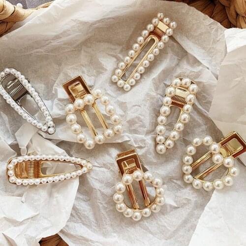 Fashion Pearl Geometric Rectangle Water drop Hairpins Metal Gold Color Hair Clips Crystal Elegant Hair Styling Tools Accessories