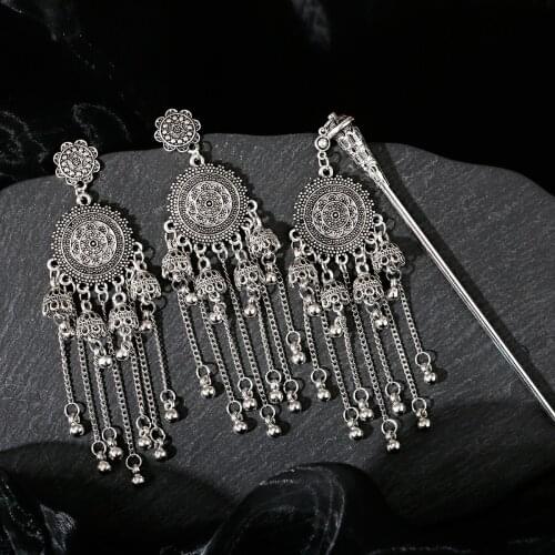 Chain Pendientes Earring And Hairpin Set Gypsy Tassel Earrings Jhumka Hair Stick For Hair Accessories Women Gift Vintage Jewelry