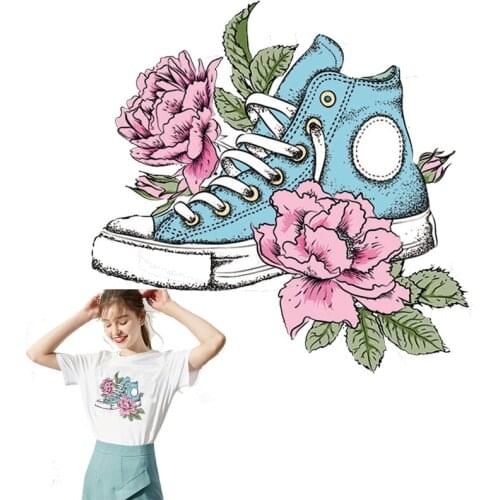 Flower shoes Patch Transfer Iron On Transfers For Clothes Stickers on Clothing Ironing badge T Shirt Stripes Washable applique