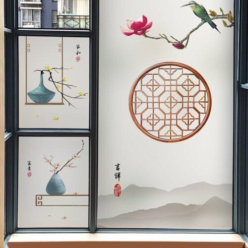 Opaque Frosted Vinyl Wall Stickers Kitchen Wall Decals Bathroom Living Room Window Glass Film Stickers Chinese Style Home Decor
