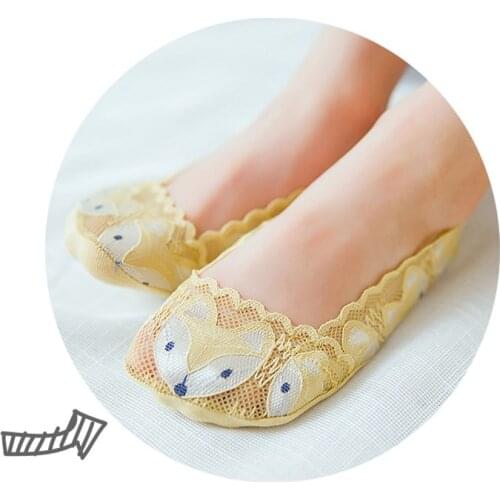 1 Pair New Girls Socks Cartoon Fox Shallow Mouth Short Boat Socks Anti-Slip Silicone Candy Color Lace Sock For Kids Baby Socks