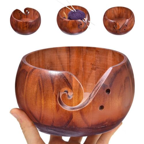Wholesale Wooden Yarn Storage Bowl Organizer Handmade Woven Round Bowl For Knitting Knitted Crochet Wool Storage Bowls Supply