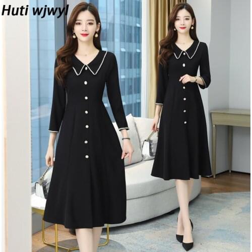 2021 Autumn Winter Vintage Chiffon Black Midi Dress Plus Size Maxi Boho Dresses Elegant Women Party Long Sleeve Casual Vestidos