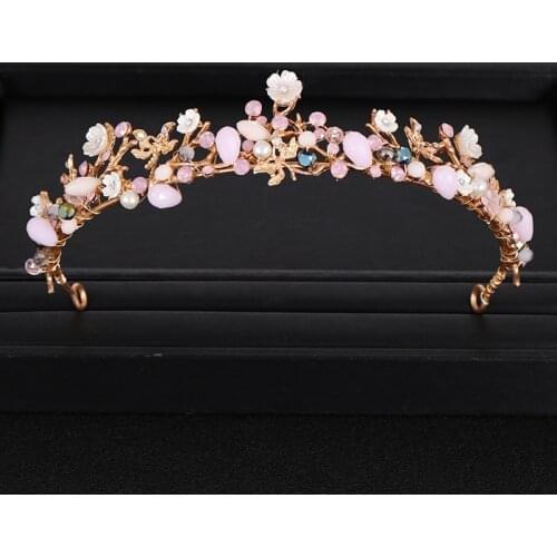 Handmade Vintage Crown Gold Bride Tiaras Pearl Rhinestone Tiara Princess Crown Bridal Hair Jewelry Wedding Hair Accessories Gift