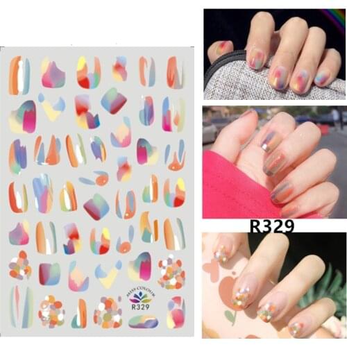 Self-adhesive 3D Stickers for Nails Rainbow Color Graffiti Nail Art Decorations Small Size Fashion Stickers Women Girl Nail Foil