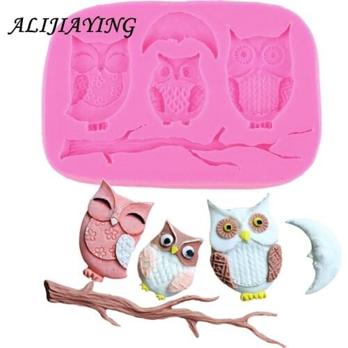 1Pcs Silicone Owl moon Branch cake mold animals fondant chocolate baking tools kitchen accessories sugarcraft mould D0449