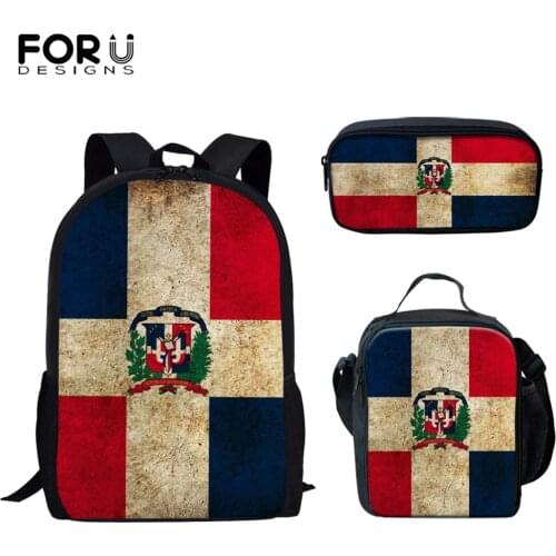 FORUDESIGNS Dominican Republic Flag Large Capacity Schoolbags for Ladies 3Set Outdoor Backapck Women Mens Durable Laptop Bags