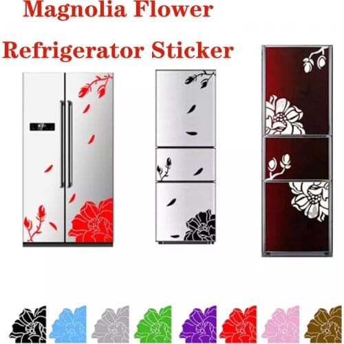 High Quality Magnolia Flower Refrigerator Sticker Door Cover Fridge Removable Wall Stickers Home Decor Living Room Art Mural